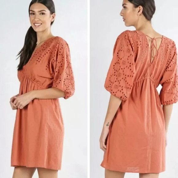 NWT Terracotta Love Stitch Eyelet Dolman Sleeve Dress Size Small - Picture 1 of 6